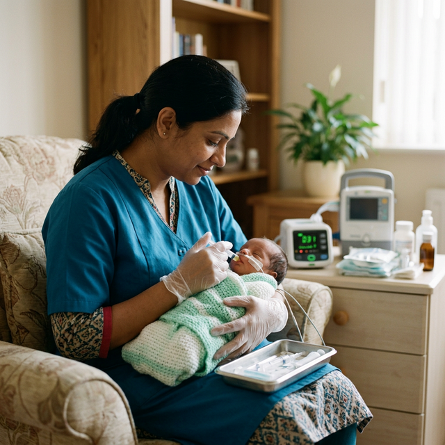 Professional caregiver providing specialized premature baby care